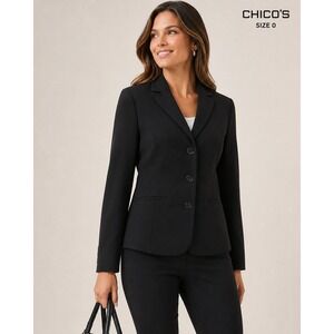 Chico's Black 3-Button Blazer Jacket Women Size 0 Small Stretch Professional